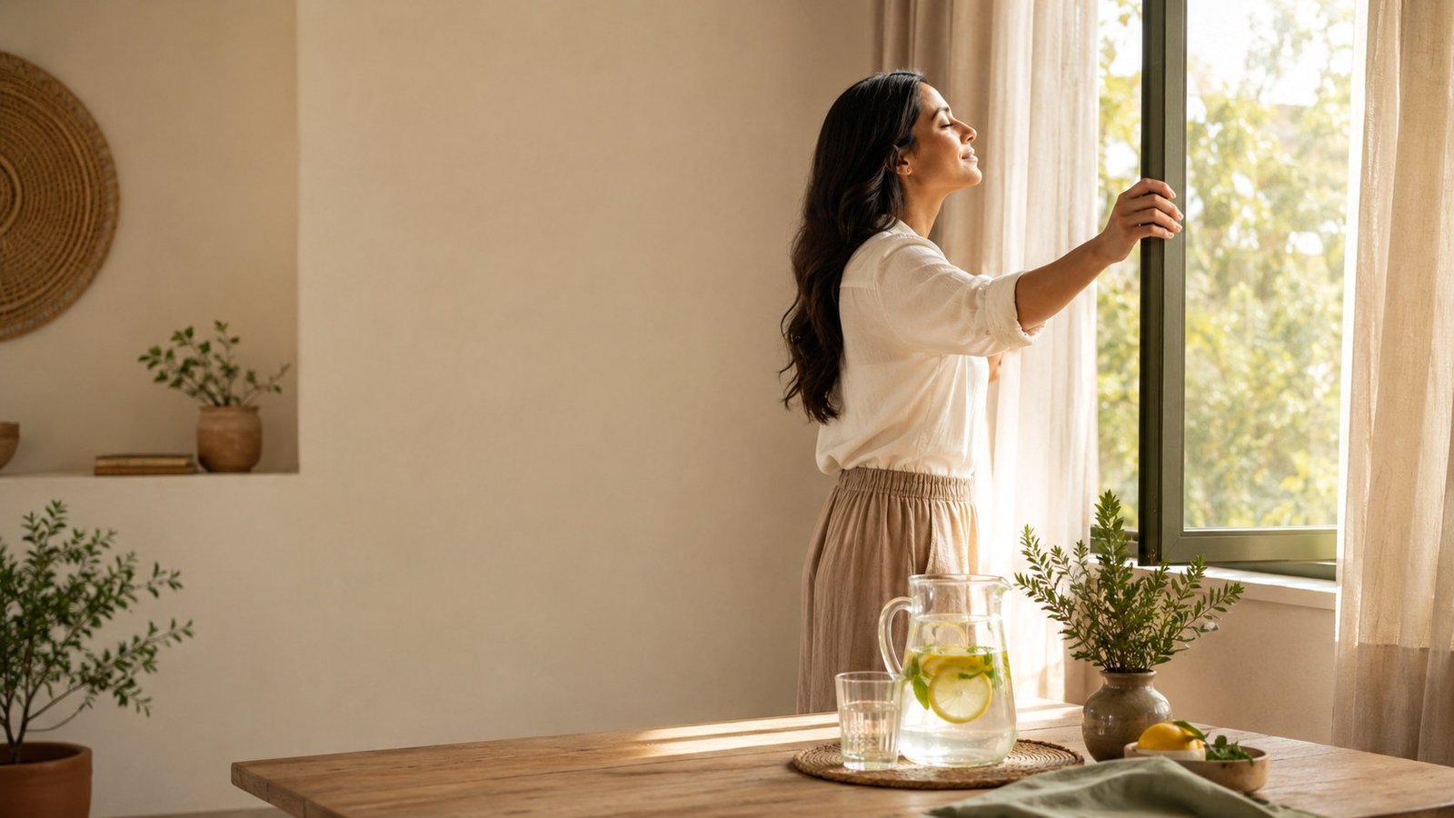Mujer abriendo una ventana